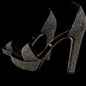 Gianmarco Lorenzi silver studded ankle strap heel